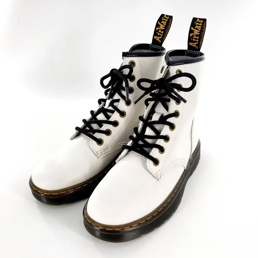 Dr Martens Zavala White Leather Combat Boots Youth Girls Size 5 AirWair